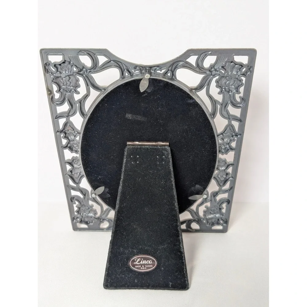 Linco Art Nouveau Style Silver Tone Pewter Floral Iris Oval Picture Frame Taiwan